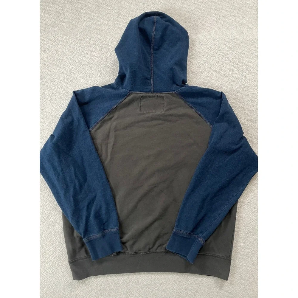 American Eagle Mens XL Hoodie Gray Blue Distressed Eagle Graphic Raglan Pullover